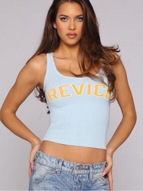 New Revice Tank Top in Blue Steel with Yellow Logo size XS 🩵💛